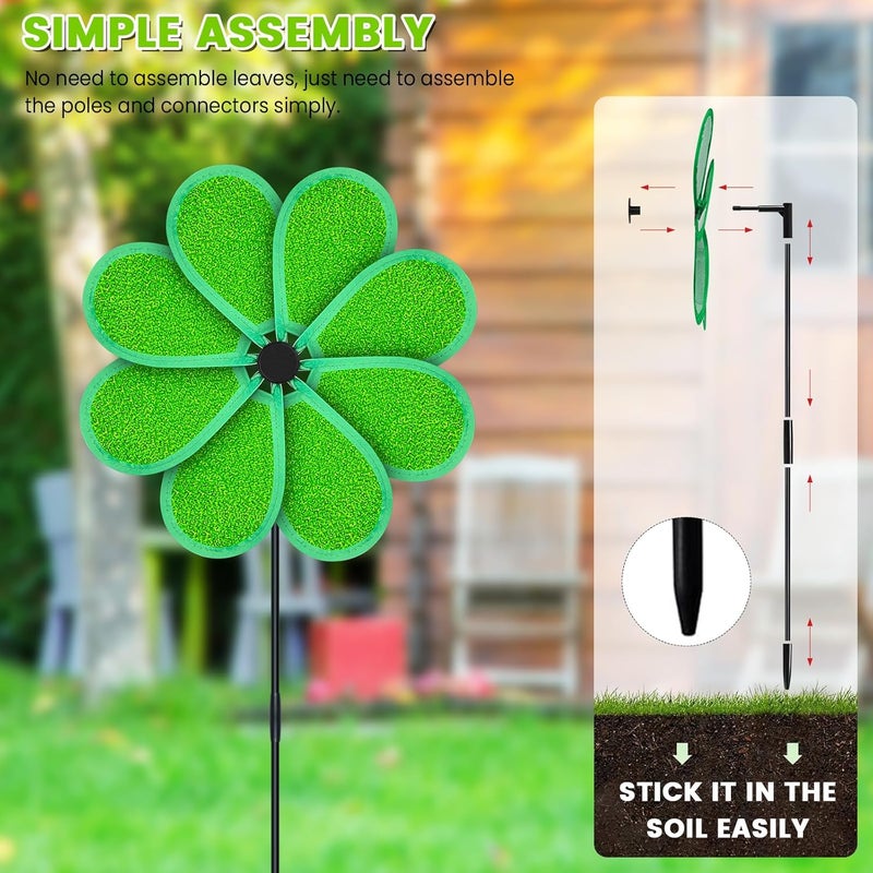 DECEED 4PCS 11.4" W x 28" H Reflective Pinwheels Sparkly Lawn Wind Spinners Colorful Rainbow Windmill for Garden Decoration Bird Devices Deterrent to Scare Birds Away（Green） - Image 4